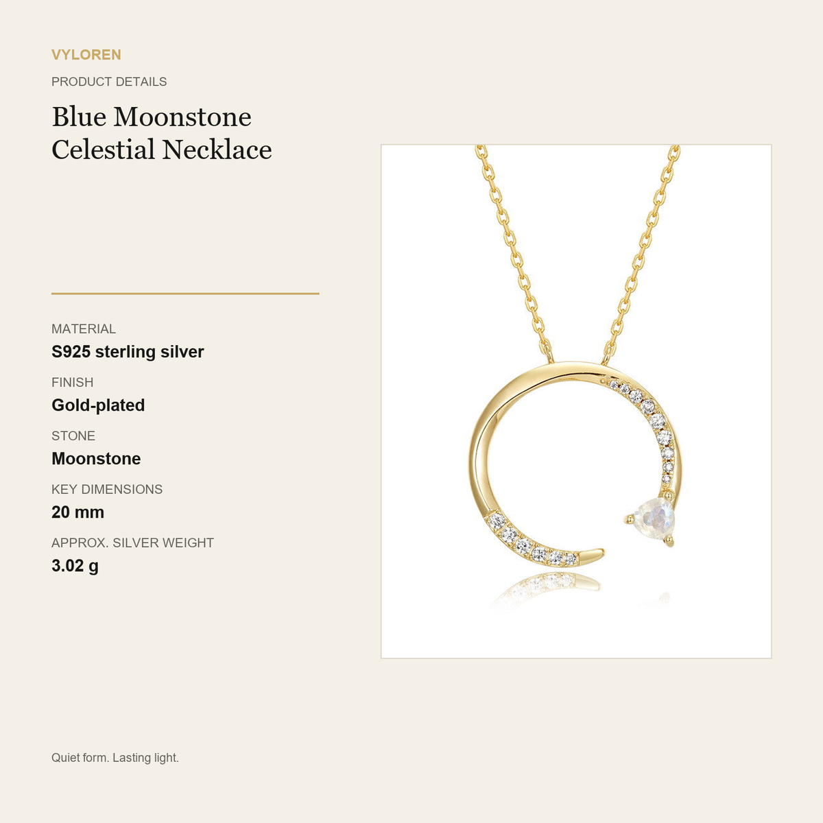 VYLOREN Blue Moonstone Celestial Necklace product details card