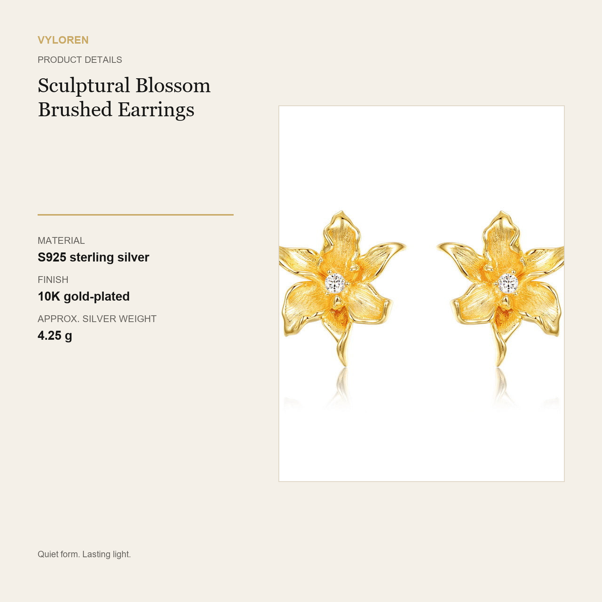 VYLOREN Sculptural Blossom Brushed Earrings product details card