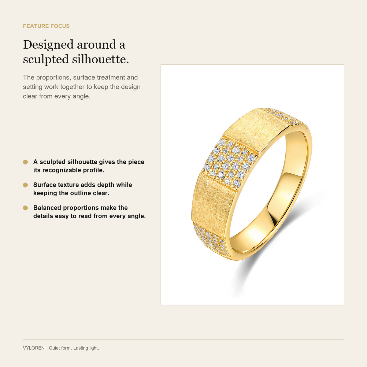 VYLOREN Sculptural Brushed Dome Ring feature focus card