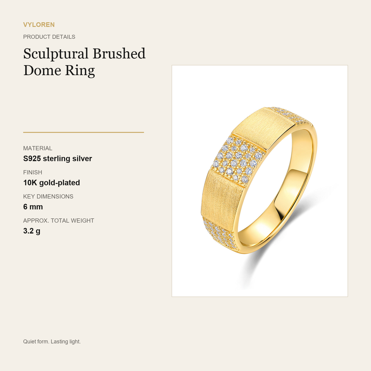 VYLOREN Sculptural Brushed Dome Ring product details card