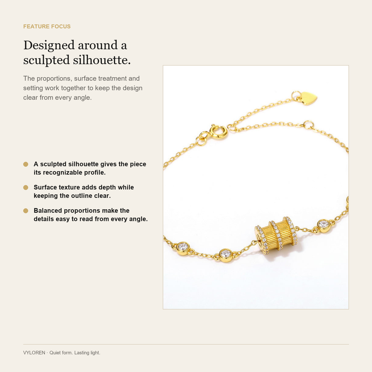 VYLOREN Slim Waist Pavé Zirconia Bracelet feature focus card