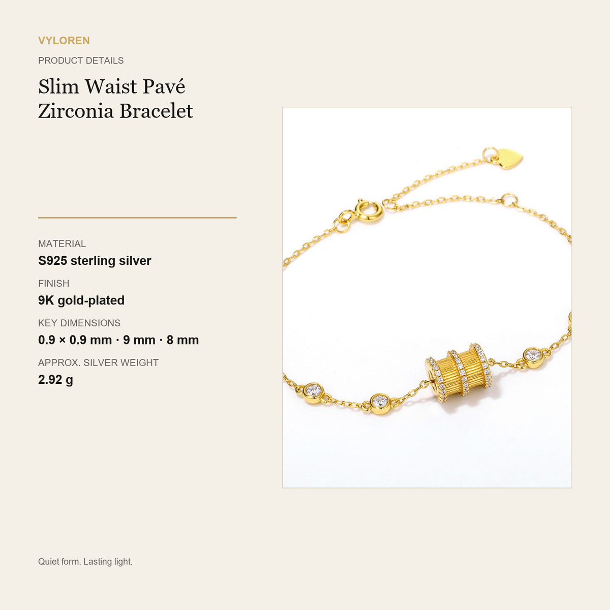 VYLOREN Slim Waist Pavé Zirconia Bracelet product details card