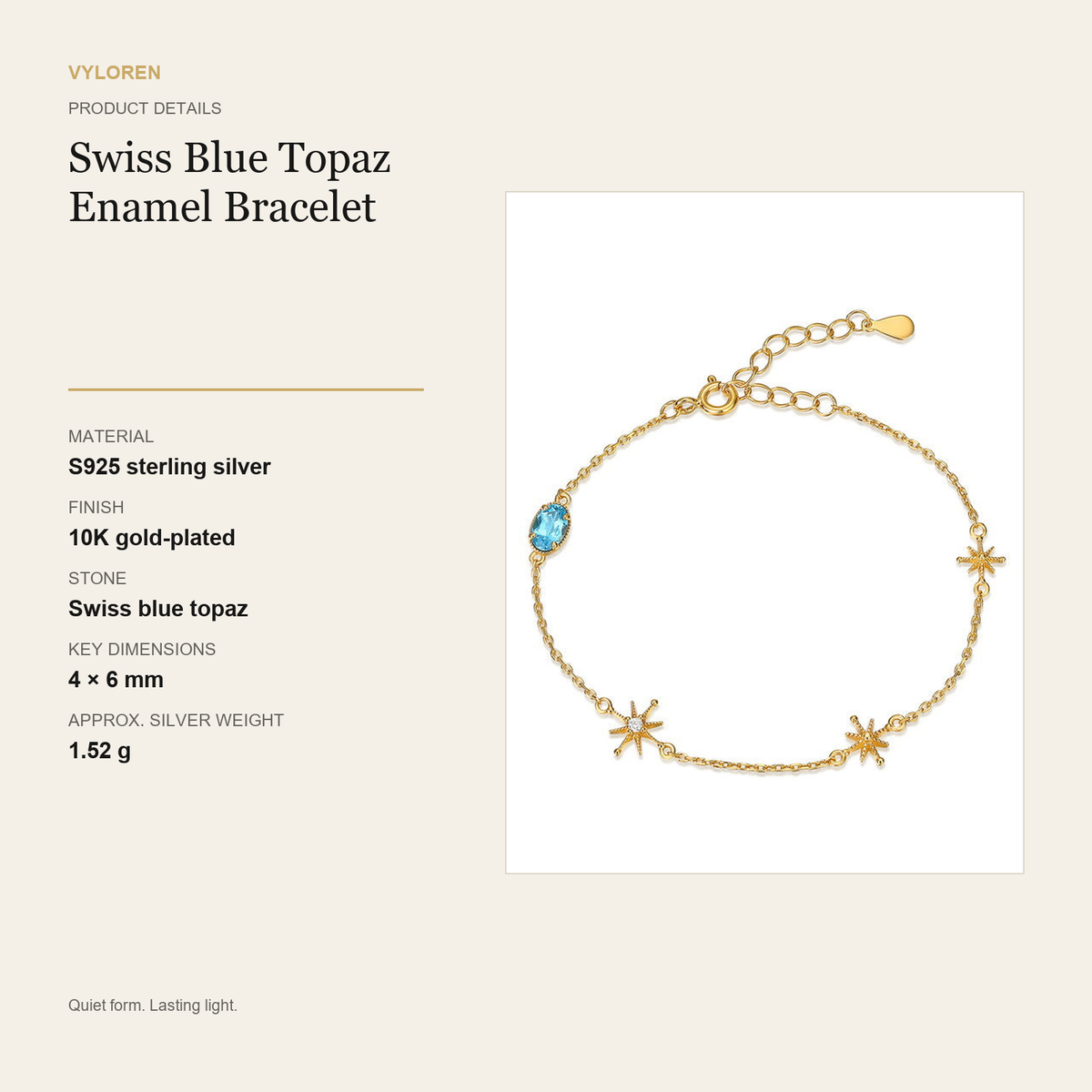 VYLOREN Swiss Blue Topaz Enamel Bracelet product details card