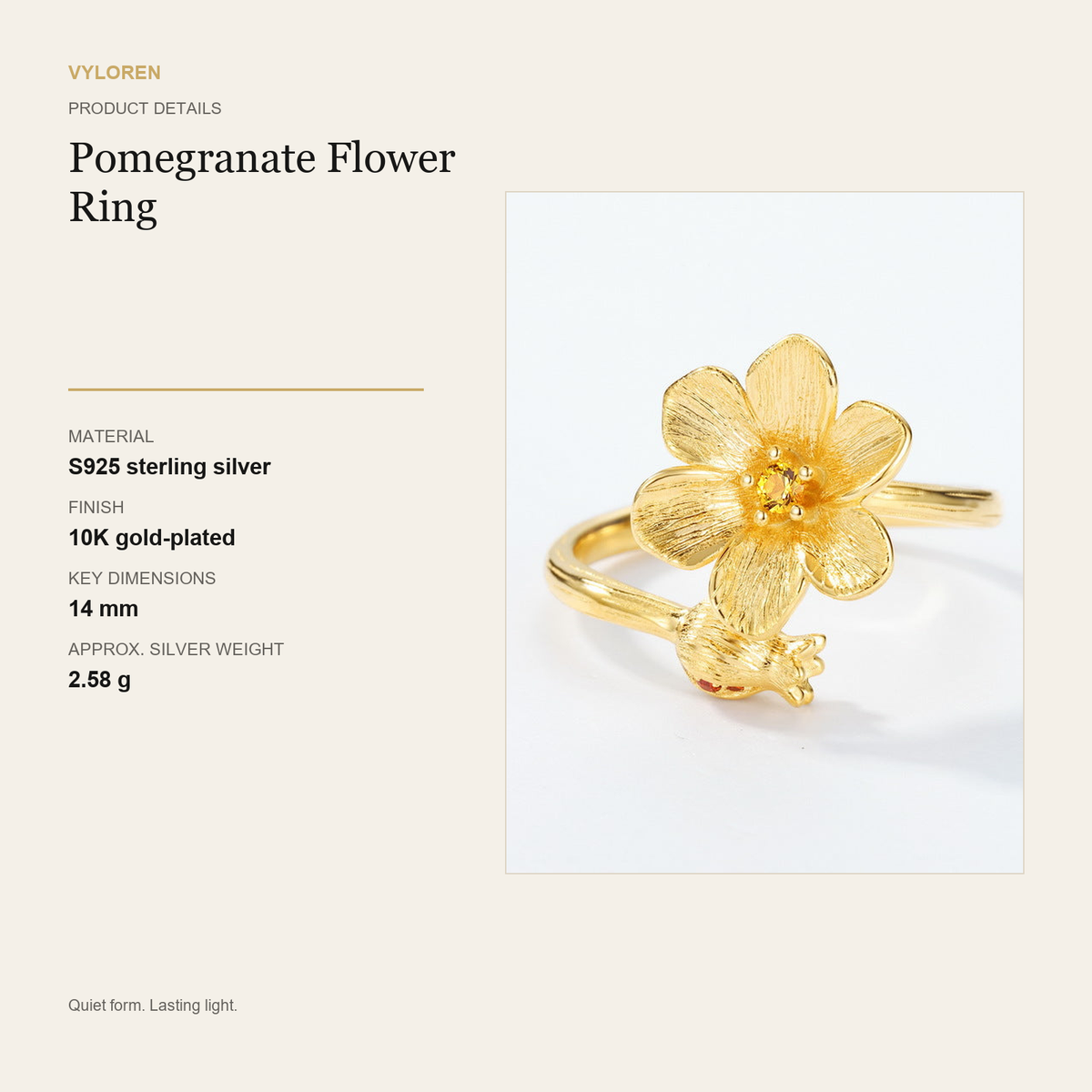 VYLOREN Pomegranate Flower Ring product details card