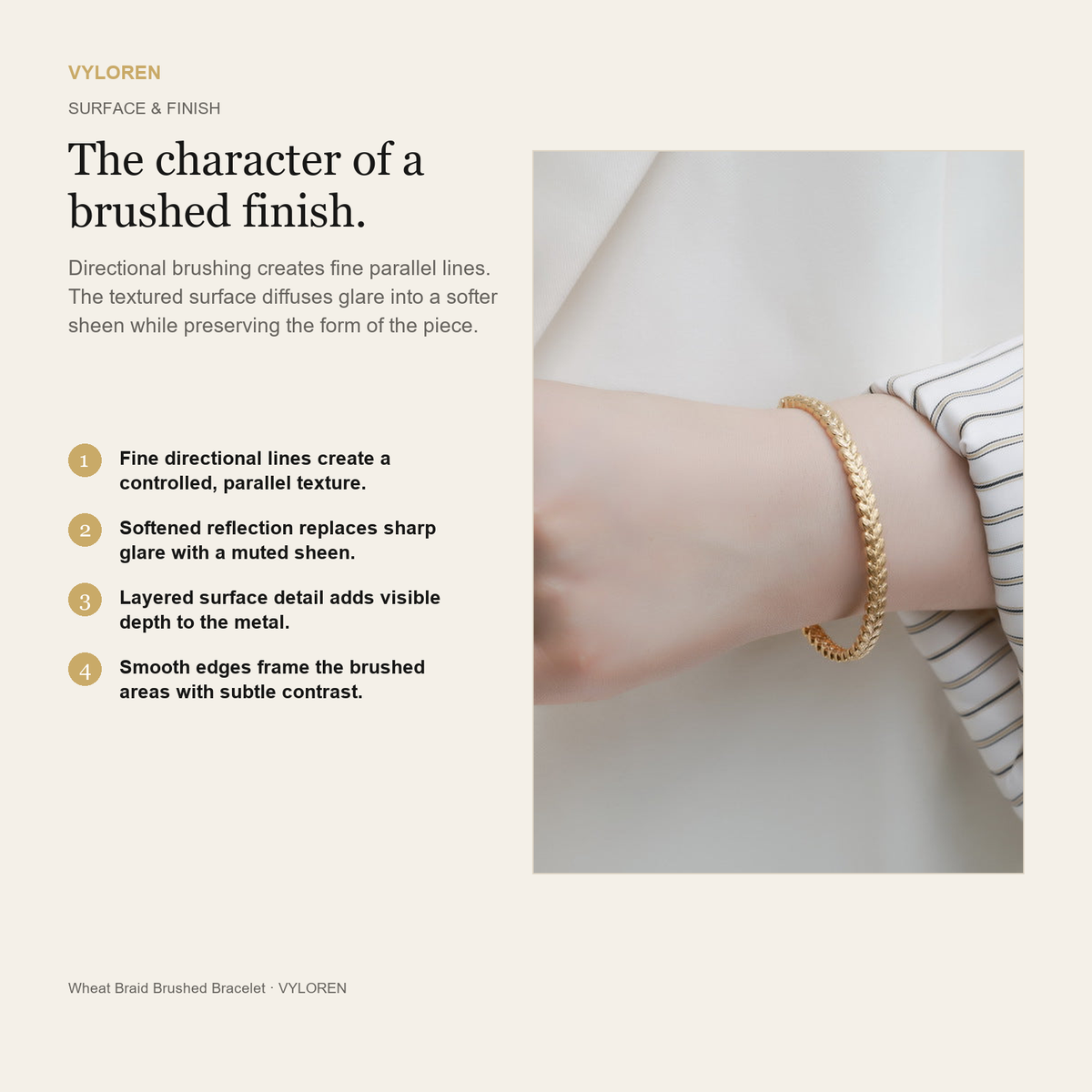 VYLOREN Wheat Braid Brushed Bracelet brushed finish card