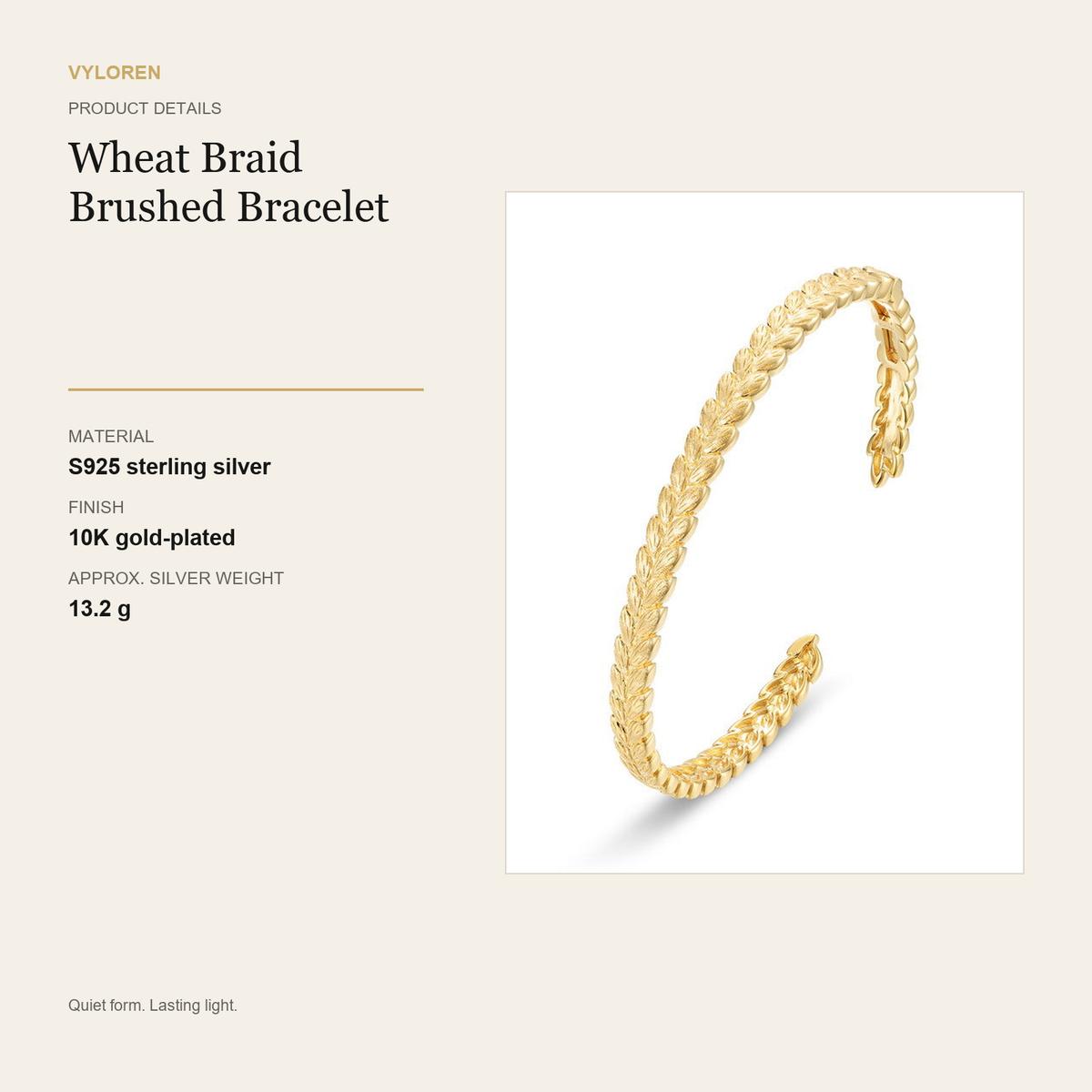 VYLOREN Wheat Braid Brushed Bracelet product details card