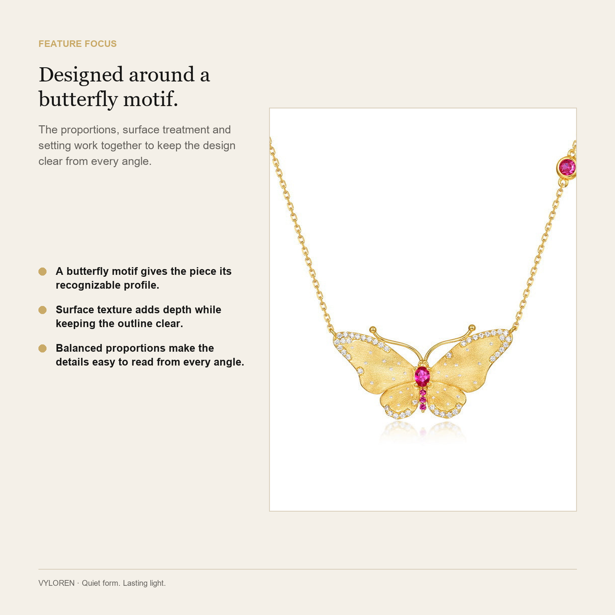 VYLOREN Vintage Butterfly Brushed Necklace feature focus card