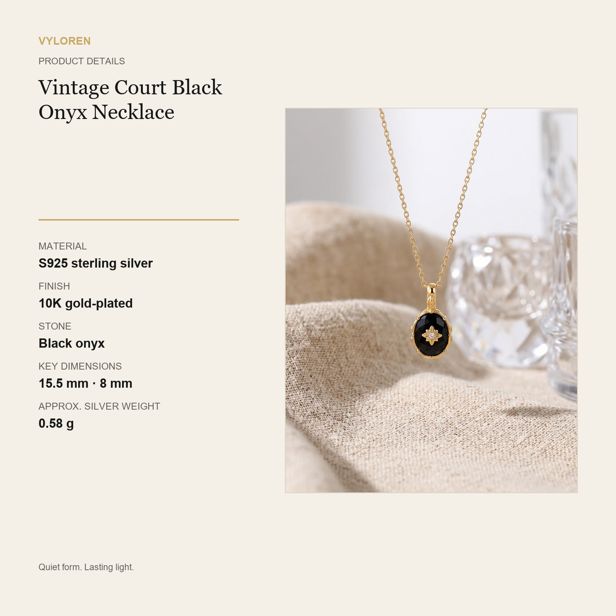 VYLOREN Vintage Court Black Onyx Necklace product details card