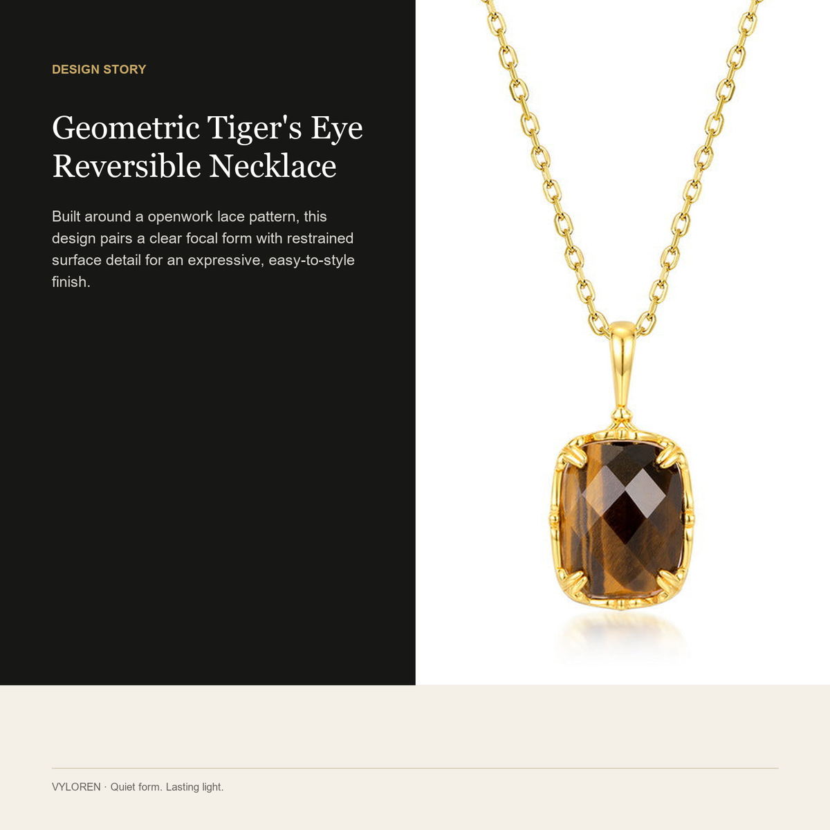 VYLOREN Geometric Tiger's Eye Reversible Necklace design story card