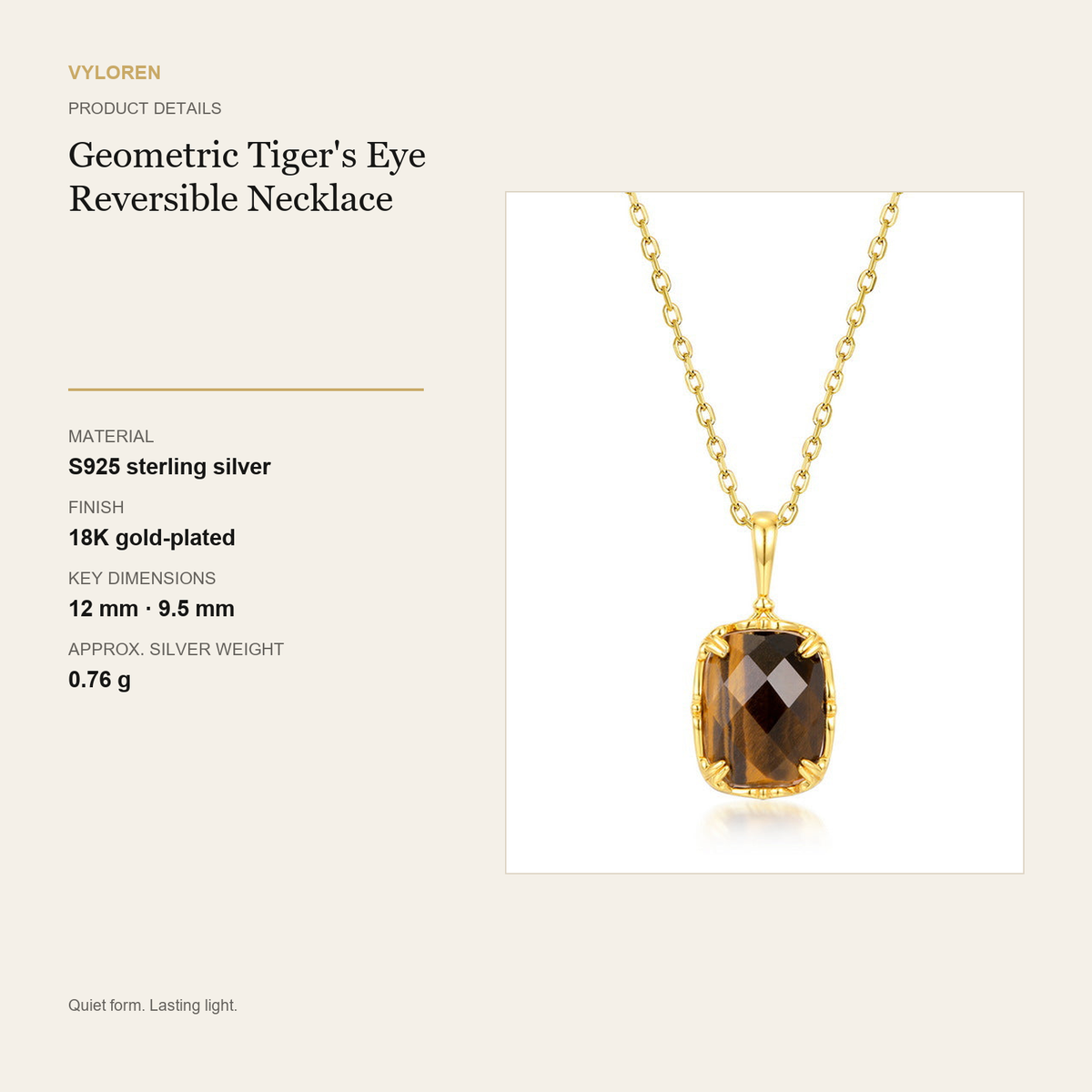 VYLOREN Geometric Tiger's Eye Reversible Necklace product details card