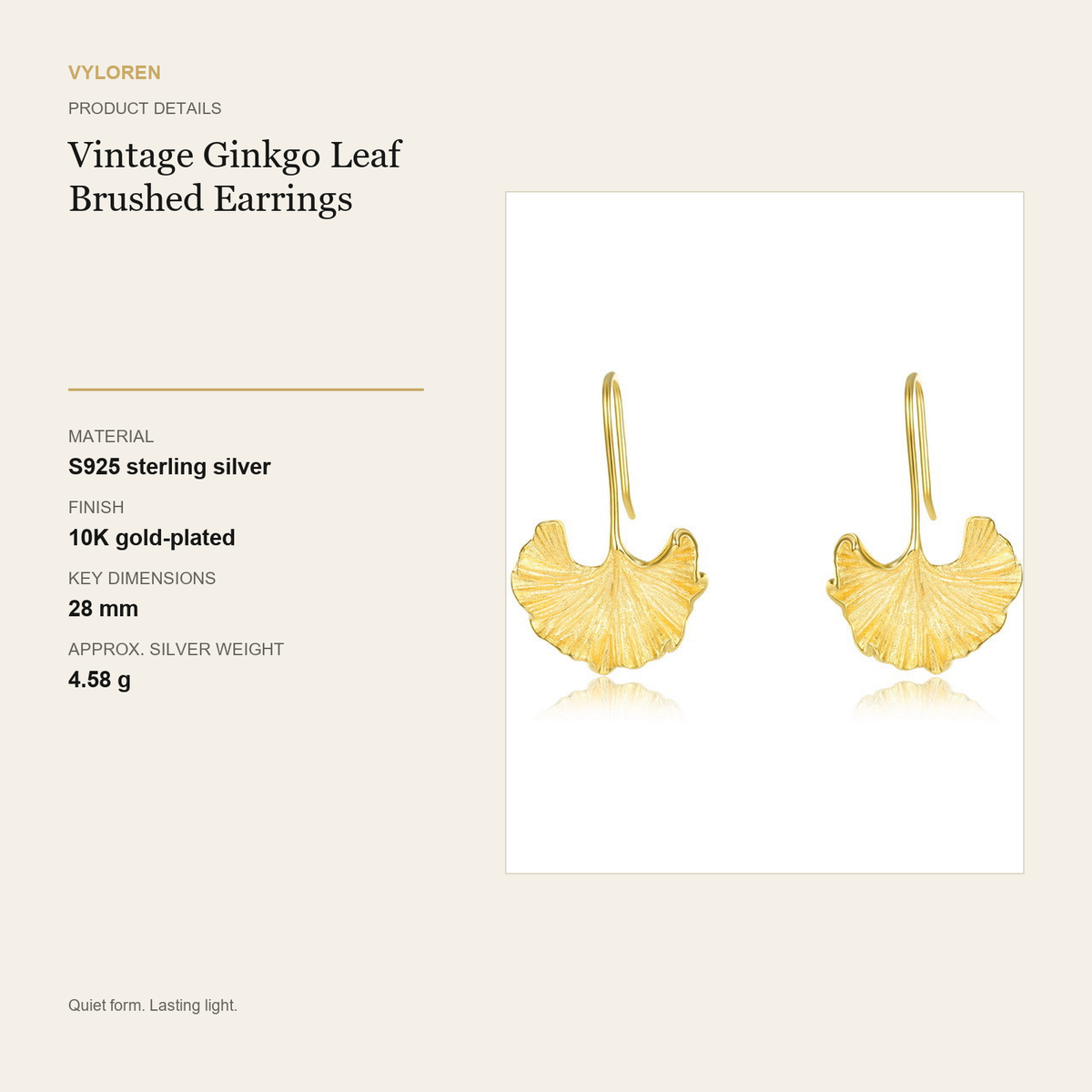 VYLOREN Vintage Ginkgo Leaf Brushed Earrings product details card