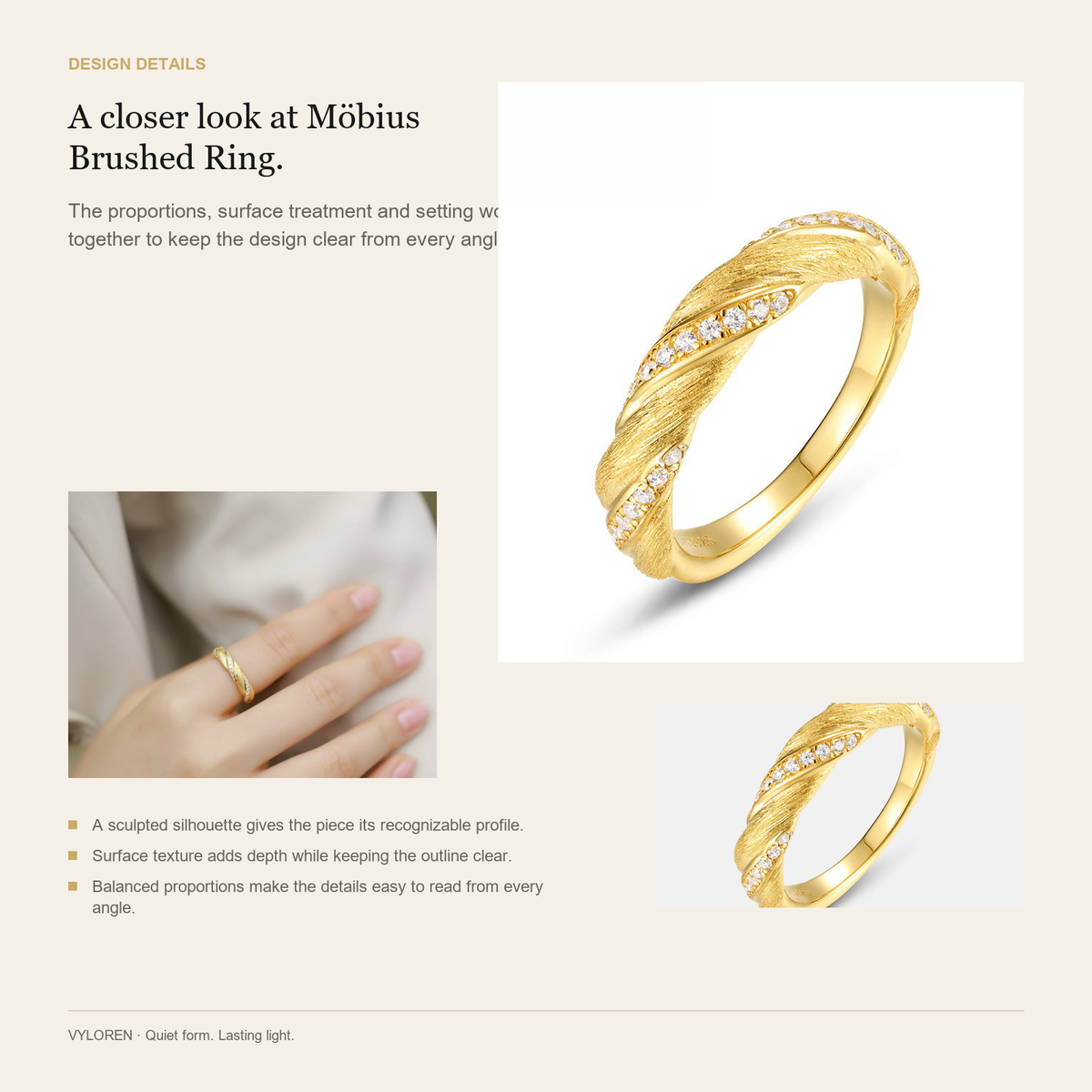VYLOREN Möbius Brushed Ring design details card