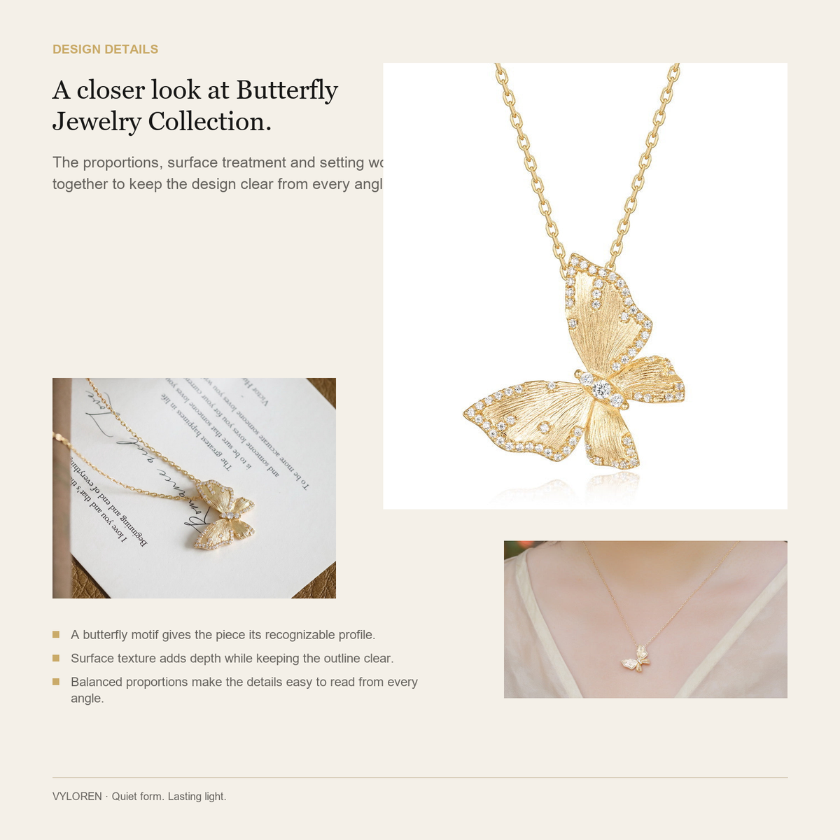 VYLOREN Butterfly Jewelry Collection design details card