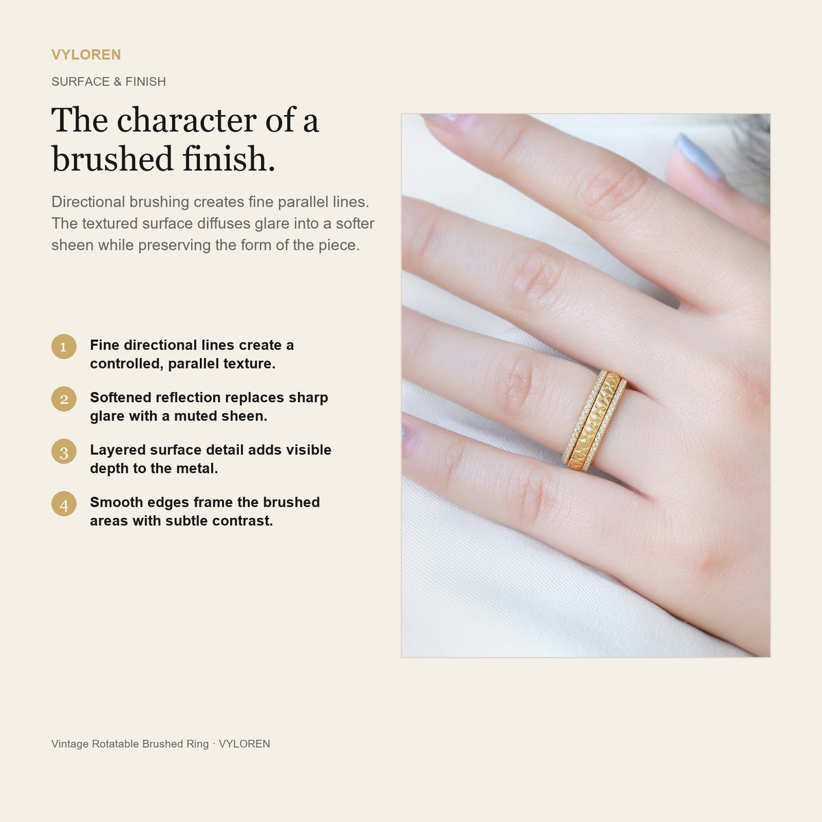 VYLOREN Vintage Rotatable Brushed Ring brushed finish card