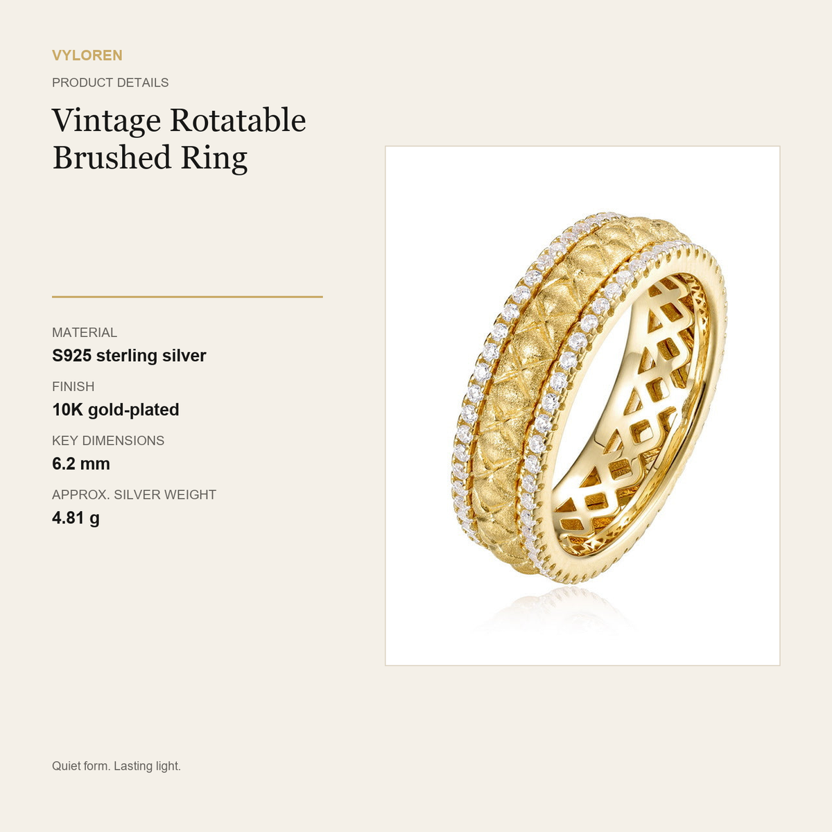 VYLOREN Vintage Rotatable Brushed Ring product details card