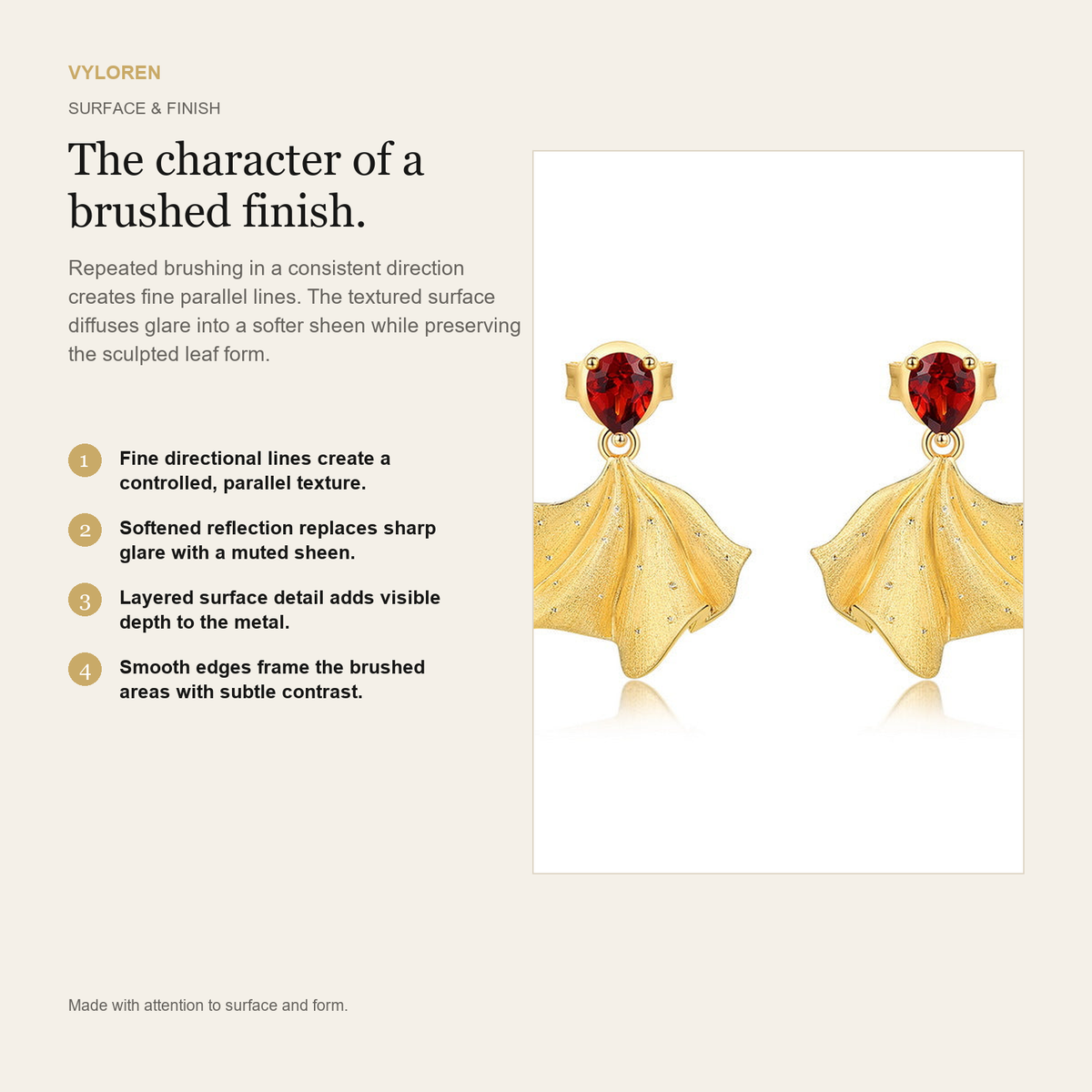 VYLOREN Ginkgo Leaf Earrings brushed finish card